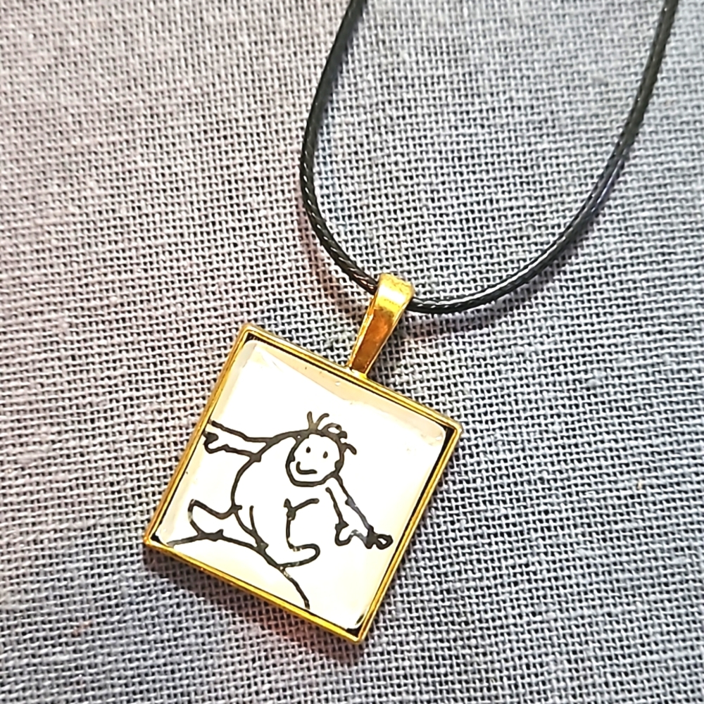 Vintage book page necklace silverstein illustration cabochon cord ooak